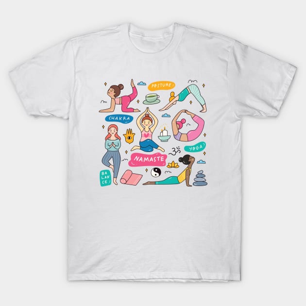 Cute Yoga Girl Doodle Art T-Shirt by SLAG_Creative